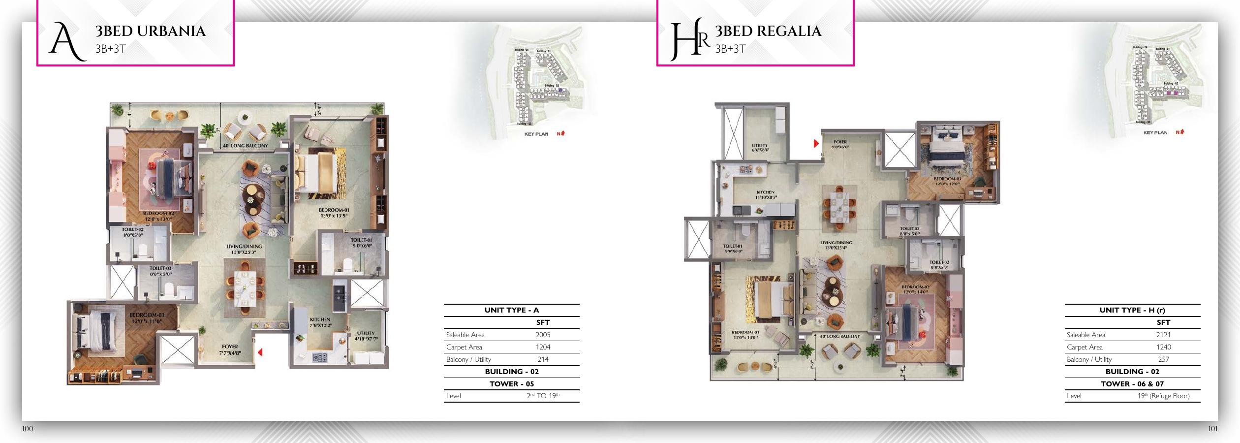 3 BHK floor plan — Prestige Raintree Park